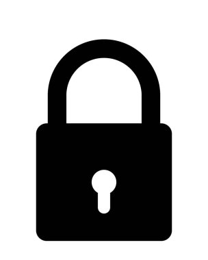 Kilitli kilit, siyah ve beyaz vektör çizimi, beyaz arkaplan