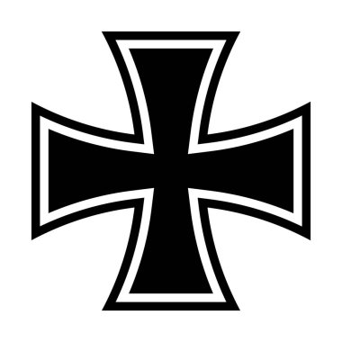 Demir haç, siyah ve beyaz vektör silüeti, beyaz arkaplanda izole edilmiş.