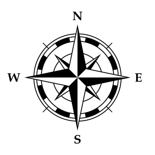 Kompasový Symbol Růže Černobílý Vektor Znázorňující Čtyři Hlavní Směry Bílé — Stockový vektor