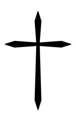 Hıristiyan haçı, siyah-beyaz vektör silüeti, beyaz arka planda izole edilmiş, çivili haç şekli.