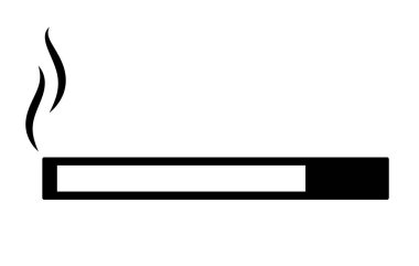 sigara sembolü, siyah beyaz vektör, beyaz arkaplanda izole edilmiş sigara dumanının basit bir gösterimi