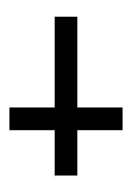 Aziz Peter 'ın haçı, ters çevrilmiş Hıristiyan veya Hristiyan karşıtı ve şeytani sembolün siyah-beyaz vektör silüeti, beyaz arka planda izole edilmiş.