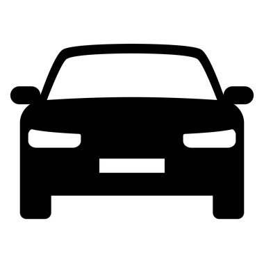 araba - beyaz arka planda izole edilmiş, önden görüşlü otomobil aracının siyah beyaz vektör silüeti