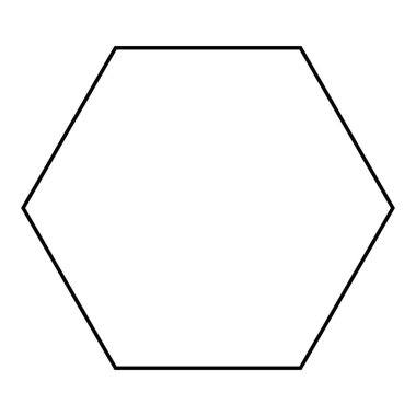 Altıgen şekil sembolü, beyaz arkaplanda izole edilmiş siyah ve beyaz vektör silueti çizimi
