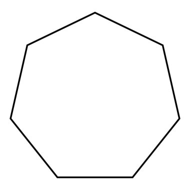 Heptagon şekilli sembol, siyah-beyaz vektör silueti beyaz arkaplanda izole edilmiş septagon çizimi