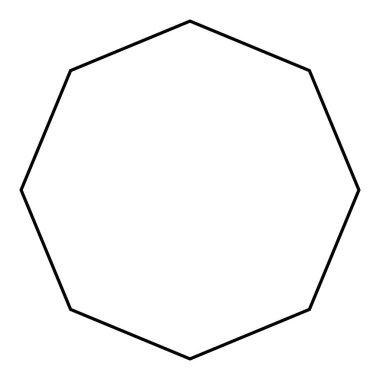 Sekizgen şekil sembolü, beyaz arkaplanda izole edilmiş siyah ve beyaz vektör silueti çizimi