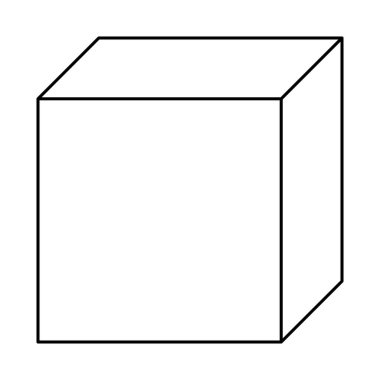Beyaz arkaplanda izole edilmiş küp biçimi, siyah ve beyaz vektör çizimi