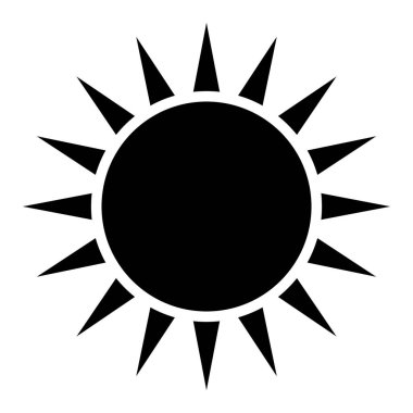 Beyaz arkaplanda izole edilmiş siyah-beyaz vektör illüstrasyonu, güneş silueti simgesi simgesi şekli
