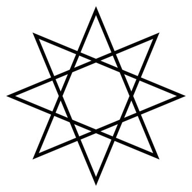 Sekiz köşeli yıldız çokgeninin beyaz arkaplanda izole edilmiş siyah ve beyaz vektör çizgisi çizimi