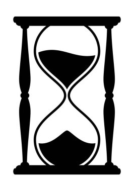 Kum saati siluet sembolü simgesi şekli, beyaz arkaplanda izole edilmiş kum camının siyah ve beyaz vektör çizimi