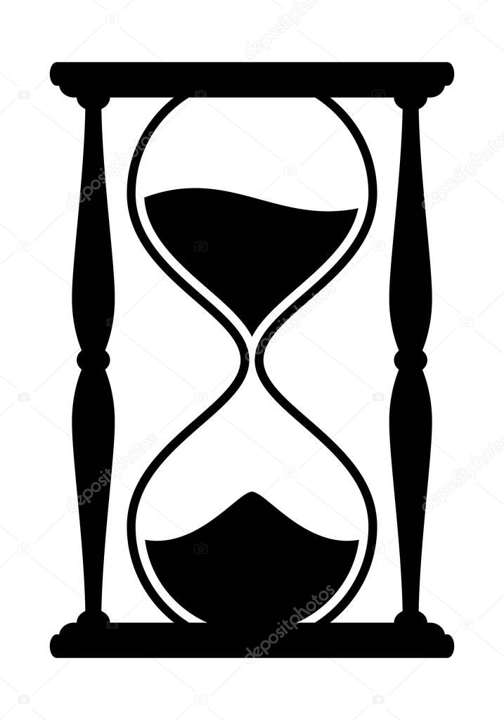 Hourglass silhouette symbol icon shape, black and white vector illustration of sandglass isolated on white background