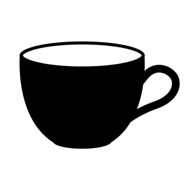 fincan silueti şekli, siyah ve beyaz vektör çizimi, beyaz arkaplan