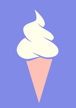ice cream - vanilla soft serve ice cream in a cone, color vector illustration isolated on blue background clipart