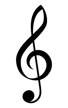trible clef müzik sembolü G-clef, müzik anahtarının siyah beyaz arkaplanda izole edilmiş siyah ve beyaz çizimi