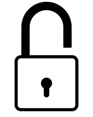 Kilitlenmemiş kilit, siyah ve beyaz vektör çizimi, beyaz arkaplan