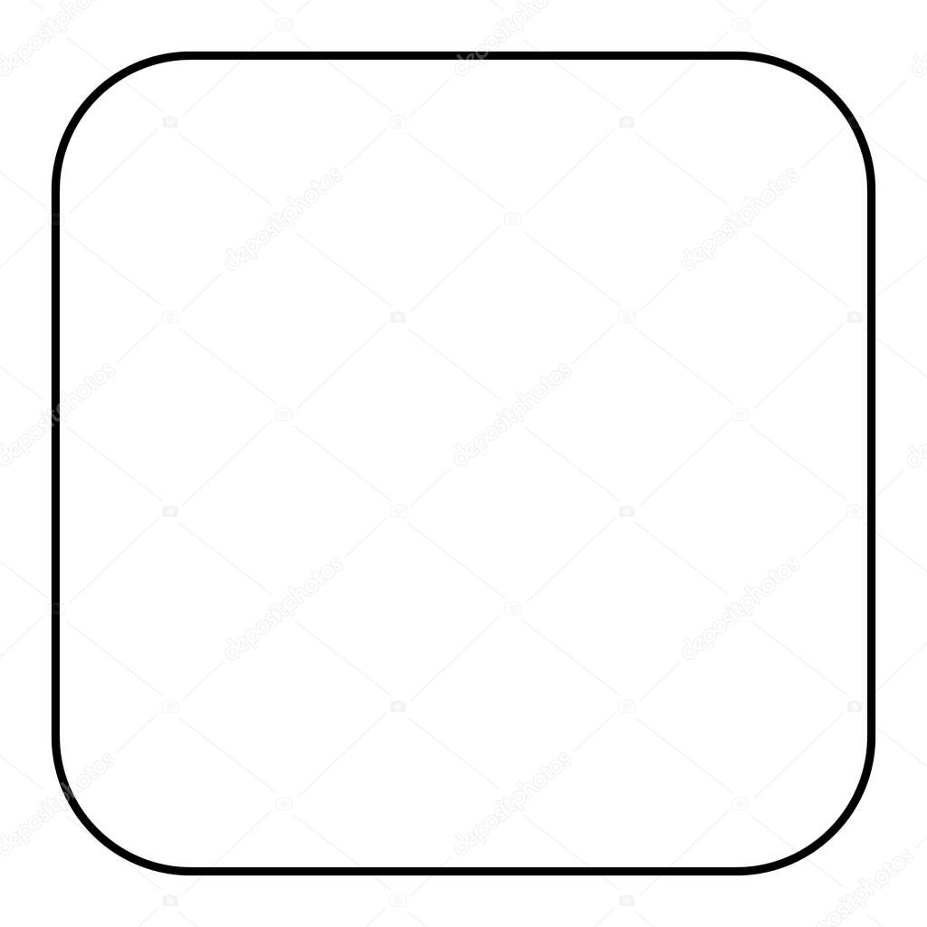 Square with rounded corners shape, black and white vector silhouette illustration isolated on white background