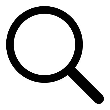 Büyütücü cam siluet şekli, arama sembolü, beyaz arkaplanda izole edilmiş siyah ve beyaz vektör çizimi