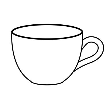 fincan, siyah ve beyaz vektör çizimi, beyaz arkaplan