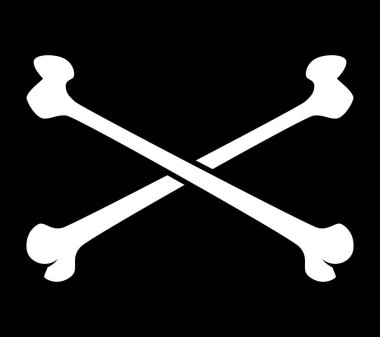 Beyaz çapraz kemikler, siyah ve beyaz vektör çizimi, siyah arkaplanda izole edilmiş.