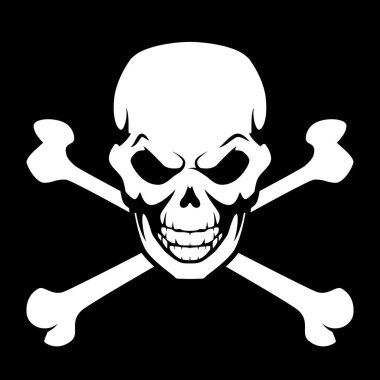 kafatası ve çapraz kemikler, siyah ve beyaz vektör dövmeli çapraz kemikli insan kafatası çizimi, siyah arka planda izole