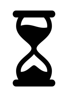 Kum saati siluet sembolü simgesi şekli, beyaz arkaplanda izole edilmiş kum camının siyah ve beyaz vektör çizimi