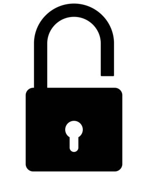 Kilitlenmemiş kilit, siyah ve beyaz vektör çizimi, beyaz arkaplan