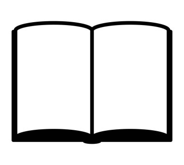 Kitap - açık kitabın siyah beyaz simgesi, beyaz arkaplanda izole edilmiş vektör illüstrasyonu