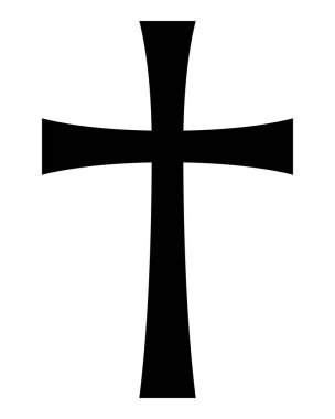 Hıristiyan haçı, siyah ve beyaz vektör silueti, beyaz arka planda izole edilmiş, Latin haç şeklindeki dini çizimler.