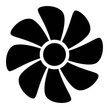 fan siluet şekli, klima ve havalandırma ikonu sembolü, siyah-beyaz vektör çizimi, beyaz arkaplanda izole