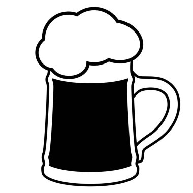 Bira bardağı, siyah beyaz vektör çizimi bira kafalı, beyaz arkaplan