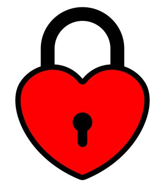 kırmızı kalp şekilli asma kilit, kilitli kilidin renk vektör çizimi, beyaz arkaplan