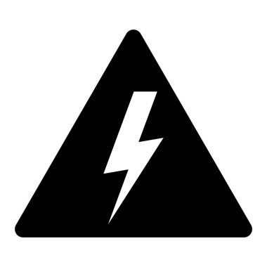 Yüksek voltaj işareti, üçgen sembollü şimşek, beyaz arkaplanda izole edilmiş siyah ve beyaz çizim