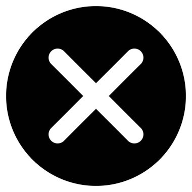 Kapat düğmesi - Çember içinde x, siyah ve beyaz haç simgesi, beyaz arkaplanda izole edilmiş vektör illüstrasyonu