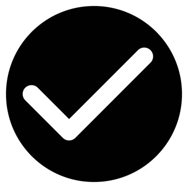 Tik OK işaret simgesi simgesi, beyaz arkaplan üzerinde izole edilmiş siyah ve beyaz vektör illüstrasyonu