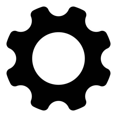 dişli tekerlek siluet şekli, ayarlar simgesi, siyah ve beyaz vektör illüstrasyonu, beyaz arkaplanda izole