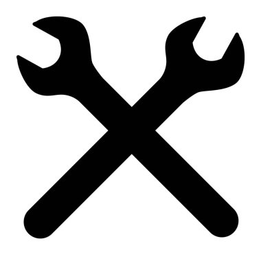 İngiliz anahtarı, iki çapraz anahtar siluet şekli, el aleti anahtarının siyah ve beyaz vektör çizimi, beyaz arkaplan