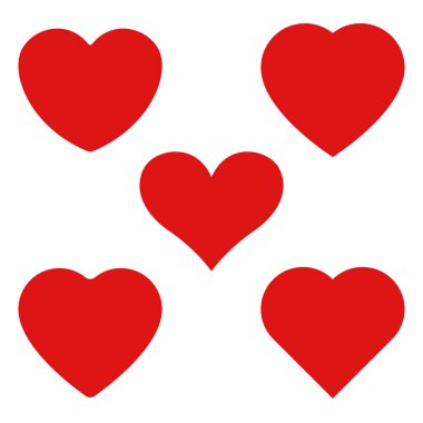 kalpler, kırmızı kalp şekilli sembol seti, beyaz arkaplanda izole edilmiş vektör çizimi