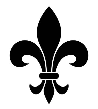 Fleur-de-lis, Lily 'nin siyah-beyaz vektör silüeti. Heraldik yük sembolü Fleur de lys, beyaz arka planda izole edilmiş.