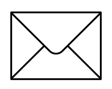 Zarf, beyaz arkaplanda izole edilmiş harf ve e-posta simgesinin siyah ve beyaz vektör çizimi