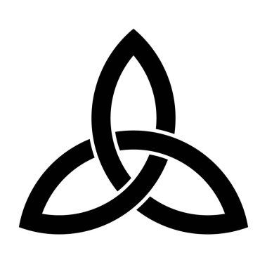 Triquetra süsü - Ortaçağ mührünün siyah ve beyaz vektör illüstrasyonu, üç iç içe geçmiş kavisli figür beyaz arkaplanda izole edilmiş.