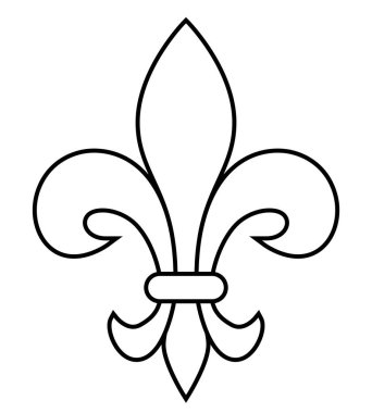 Fleur-de-lis, Lily 'nin siyah-beyaz vektör silüeti. Heraldik yük sembolü Fleur de lys, beyaz arka planda izole edilmiş.