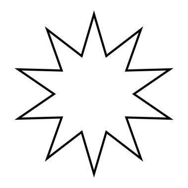 Beyaz arkaplanda izole edilmiş basit on köşeli yıldızın siyah ve beyaz vektör silüeti sembolü