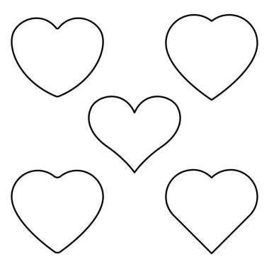 Kalp, siyah-beyaz kalp şekilli sembol seti, beyaz arkaplanda izole edilmiş vektör çizimi