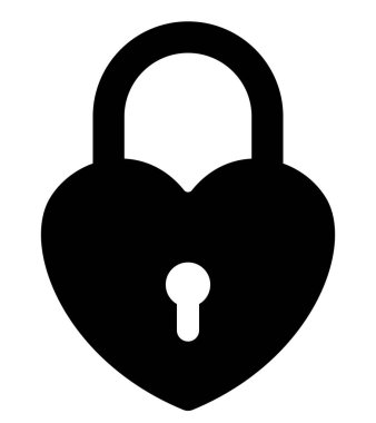 kalp şeklinde asma kilit, kilitli kilit siyah ve beyaz vektör çizimi, beyaz arkaplan