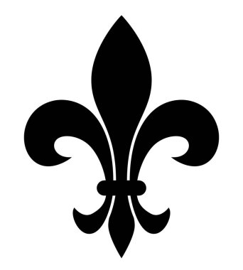Fleur-de-lis, Lily 'nin siyah-beyaz vektör silüeti. Heraldik yük sembolü Fleur de lys, beyaz arka planda izole edilmiş.