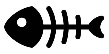 balık iskeleti silueti şekli, beyaz arkaplanda izole edilmiş siyah beyaz çizgi film vektör çizimi