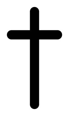 Hıristiyan haçı, siyah ve beyaz vektör silueti. Dini yuvarlak Latin haç şekli, beyaz arka planda izole edilmiş.