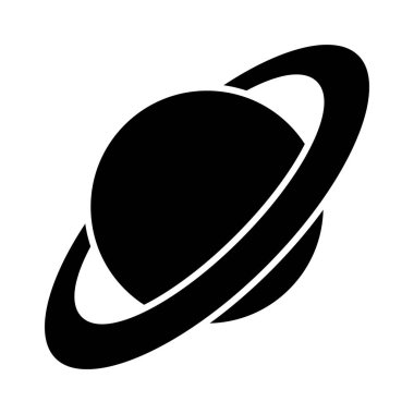 Satürn, siyah ve beyaz vektör silueti. Beyaz arkaplanda halkası izole edilmiş gezegen çizimi.