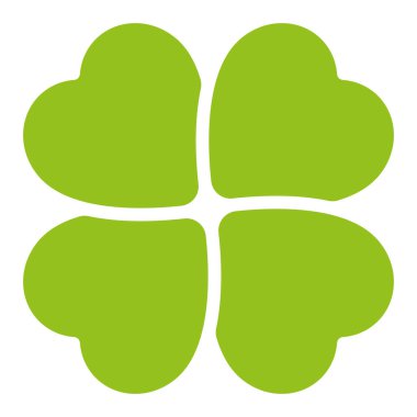 Dört yapraklı yonca silueti sembol şekli, yeşil dört yapraklı yonca yaprağı çizimi, beyaz arkaplanda izole edilmiş.