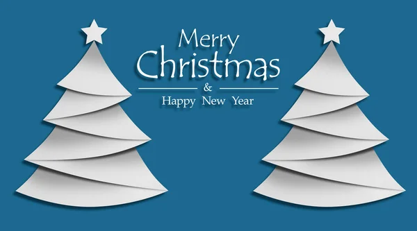 メリークリスマス 青い背景に紙で作られたクリスマスツリーをクローズアップ — ストック写真